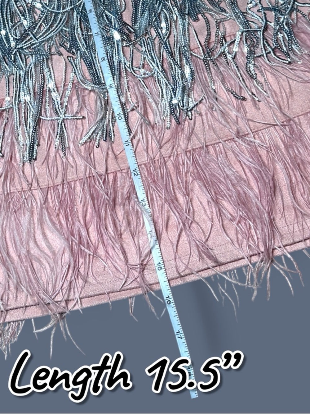 NWT Blue B Pink and Silver Fringe Faux Suede Mini Skirt in Light Pink. Size Med - Picture 5 of 9